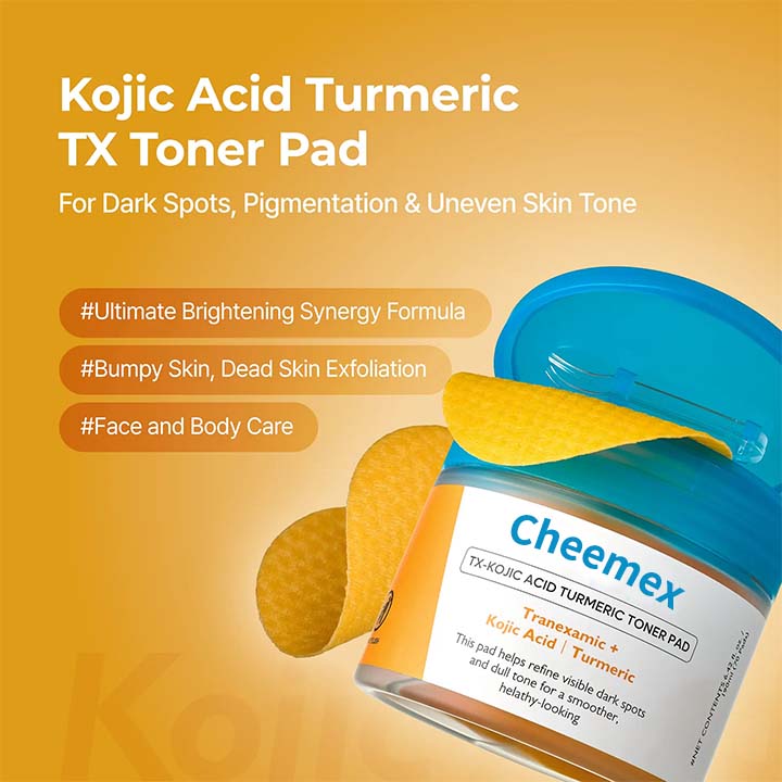 Cheemex® Kojic Acid Turmeric TX Toner Pad 70pads - Dark Spot & Pigmentation Care for Uneven Skin Tone(B)