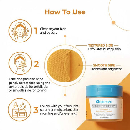 Cheemex® Kojic Acid Turmeric TX Toner Pad 70pads - Dark Spot & Pigmentation Care for Uneven Skin Tone